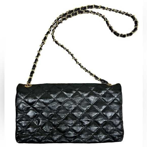 Vintage Black Quilted Gold Chain Handbag - Picture 2 of 10